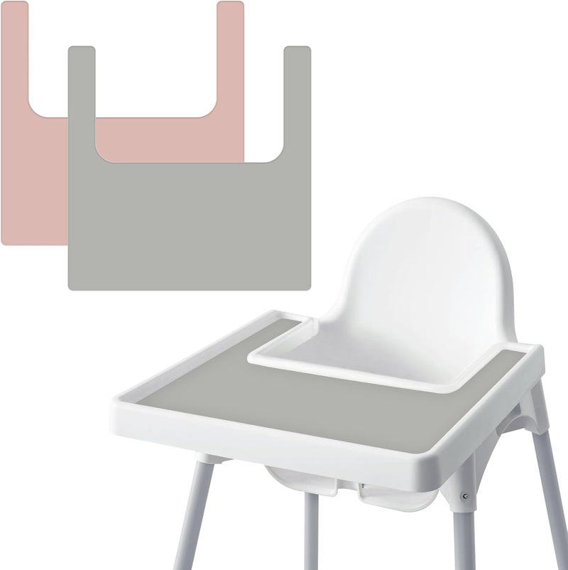 Mintlyfe High Chair Placemat for IKEA Antilop Baby High Chair, 2 Packs Stain Resistant Non-Slip Toddler Silicone High Chair Place Mats Eating Table Mat (Blush/Gray) - Image 1